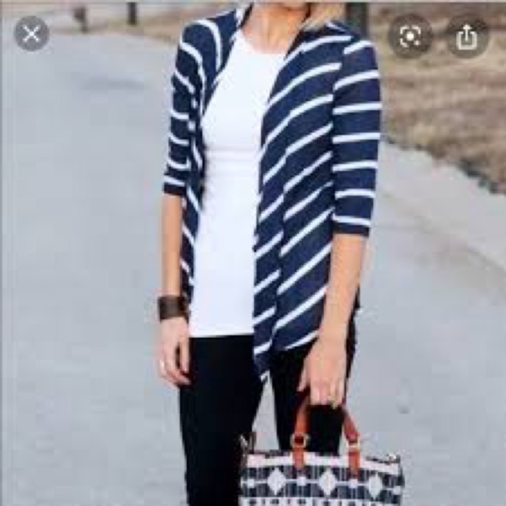 41 HAWTHORN | Navy Blue Striped Coastal Knit Cardigan Sweater Sz L